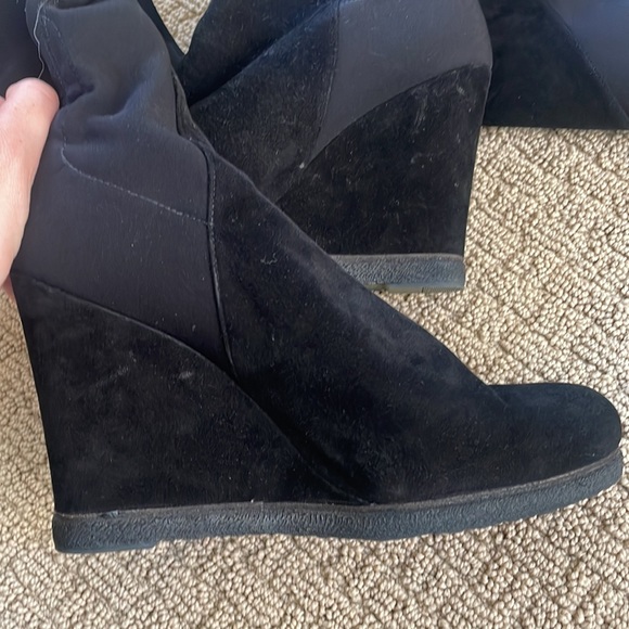 Stuart Weitzman Black Suede Wedge Knee High Boots - Picture 6 of 7